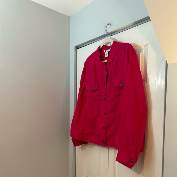 Carole Little Jackets & Blazers - Carole Little 2X Pink Linen Jacket Button Front Lightweight Plus Size
